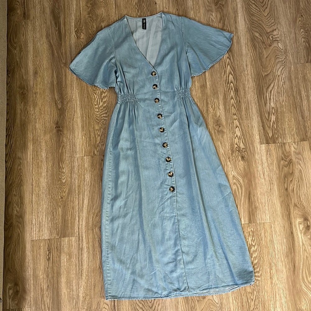 Zara Light Blue Midi Button-Front Dress